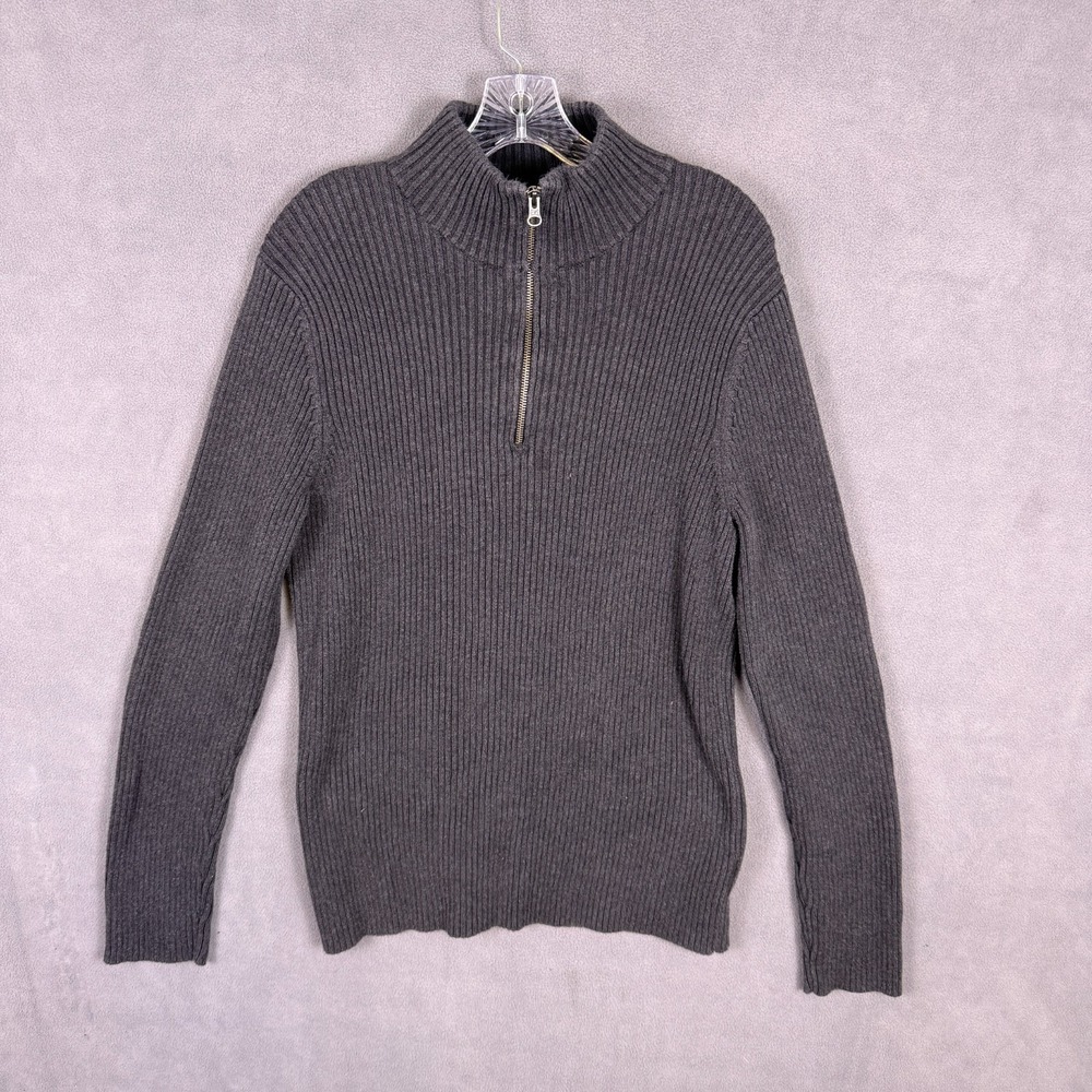 Y2K Converse One Star Mens Ribbed Knit Sweater 1/4 Zip Black L Grunge Skate